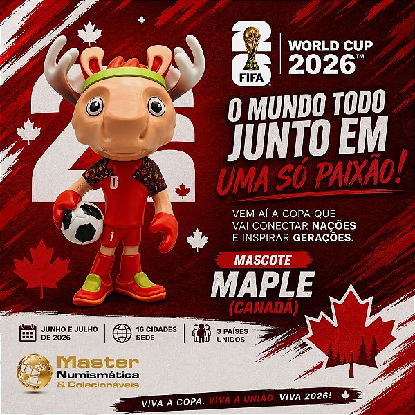 Copa do Mundo 2026 - Maple (Canadá) - Mascote Oficial - 10cm / 50g - FIFA WORLD CUP 2026