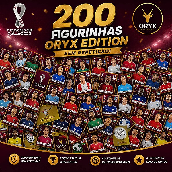 ÓRIX - 200 Figurinhas Óryx Edition sem Repetição para colar - World Cup Qatar 2022