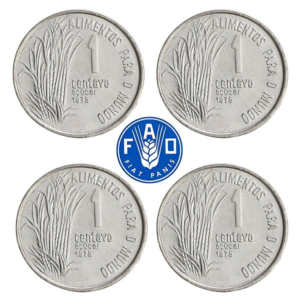 Promoção - 04 Moedas de 1 Centavo FAO 1975 - V-325 - FLOR DE CUNHO