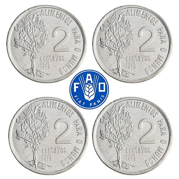 Promoção - 04 Moedas de 2 Centavos FAO 1975 - V-329 - FLOR DE CUNHO