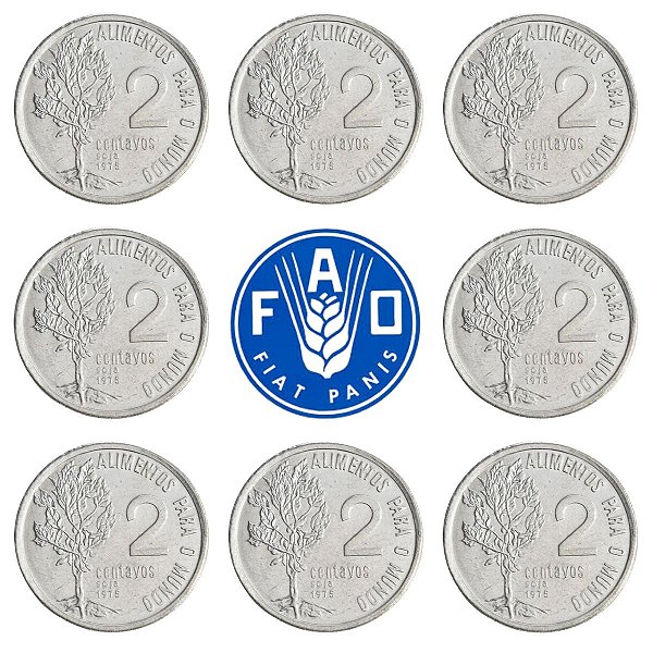 Promoção - 08 Moedas de 2 Centavos FAO 1975 - V-329 - FLOR DE CUNHO