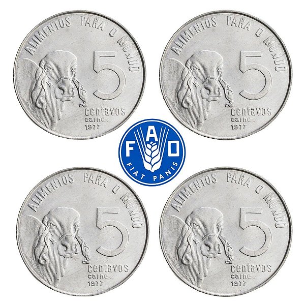 Promoção - 04 Moedas de 5 Centavos FAO 1977 - V-335 - FLOR DE CUNHO