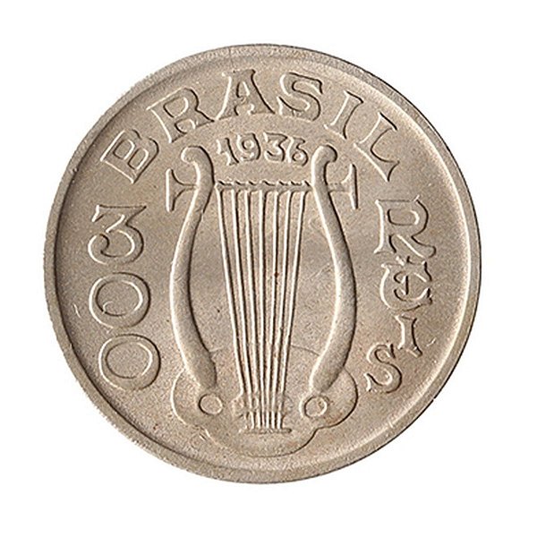 Moeda de 300 Réis 1936 - V-146 - Carlos Gomes- Cupro - Sob/FC