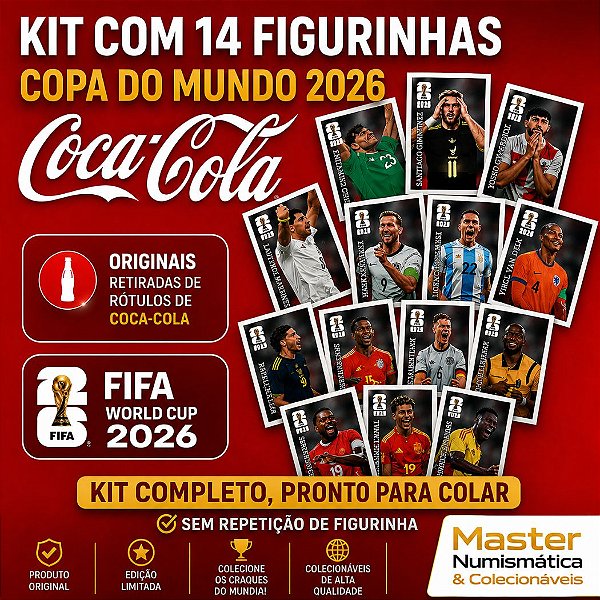 COPA 2026 - KIT COCA COLA COMPLETO - CC1 a CC14 - 14 Figurinhas Originais PANINI