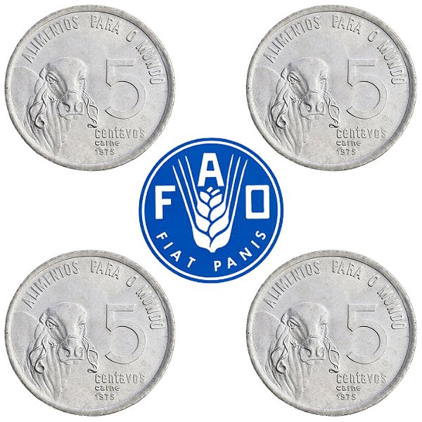 Promoção - 04 Moedas de 5 Centavos FAO 1975 - V-333 - FLOR DE CUNHO