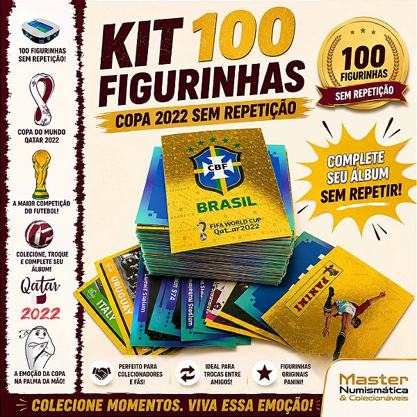 Copa 2022 - KIT COM 100 FIGURINHAS NORMAIS SEM REPETIÇÃO