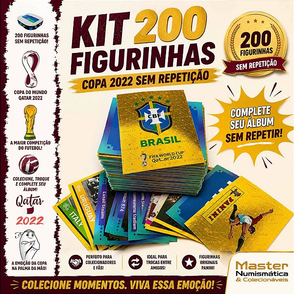 Copa 2022 - KIT COM 200 FIGURINHAS NORMAIS SEM REPETIÇÃO