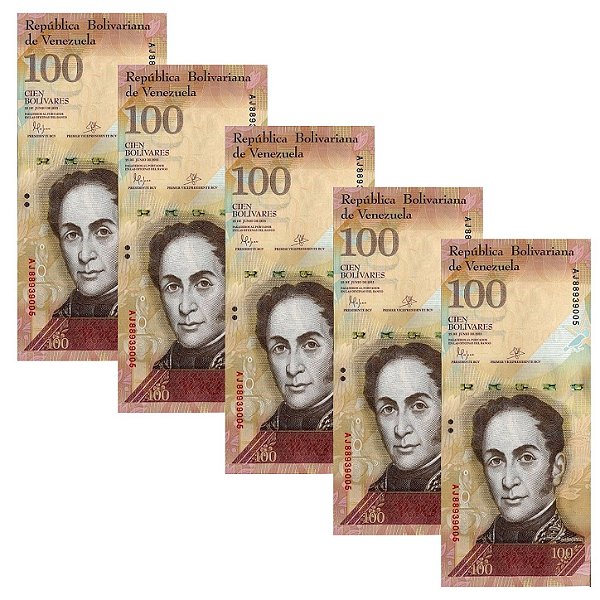 Venezuela - 5 Cédulas de 100 Bolivares Forte 2015 - P-93i - Rara - Simon Bolivar - FE