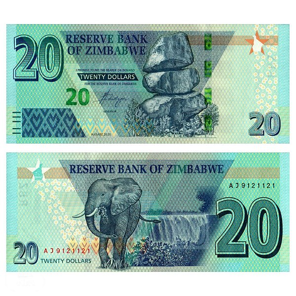 Zimbabwe - Cédula de 20 Dollars 2020 - P-104a - Hibrida - FE