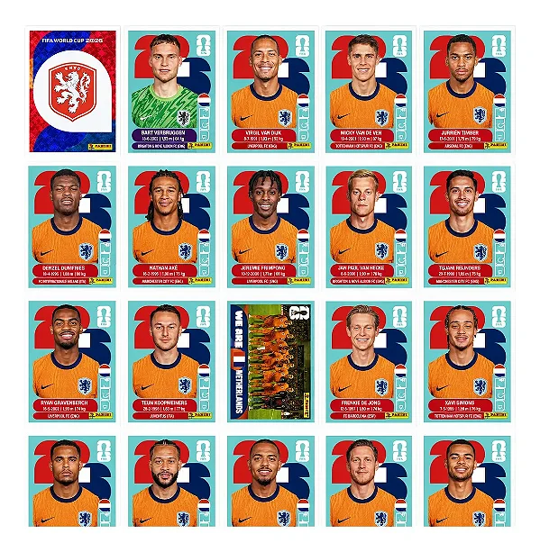 Copa 2026 - Seleção da Holanda Completa - NED1 a NED20 - Grupo