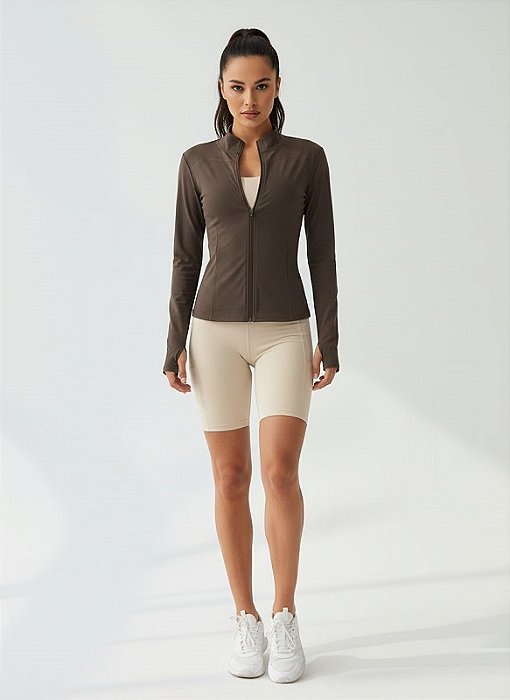 Jaqueta Fitness Slim Fit com Gola