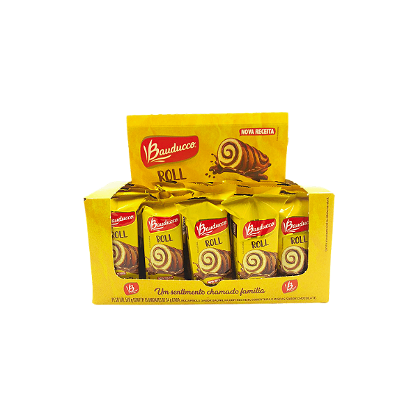 BOLINHO ROLL CHOCOLATE BAUDUCCO 34G - KIT 45 UNIDADES