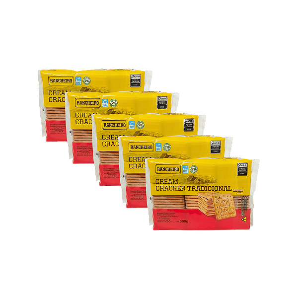 Cream Cracker Vegano Zero Lactose 300g Rancheiro - Kit 5 Unidades