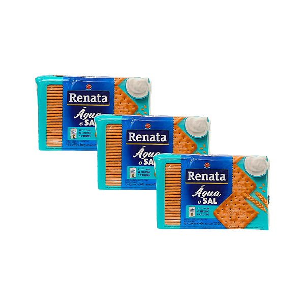 Biscoito Água e Sal 360g Renata - Kit com 3 Unidades