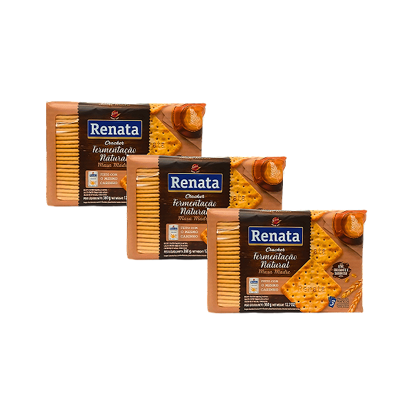 Biscoito Cracker Fermentação Natural 360g Renata - Kit 3 Unidades