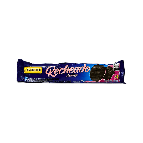 BISCOITO RECHEADO CHOCOLATE COM MORANGO VEGANO ZERO LACTOSE RANCHEIRO 90G