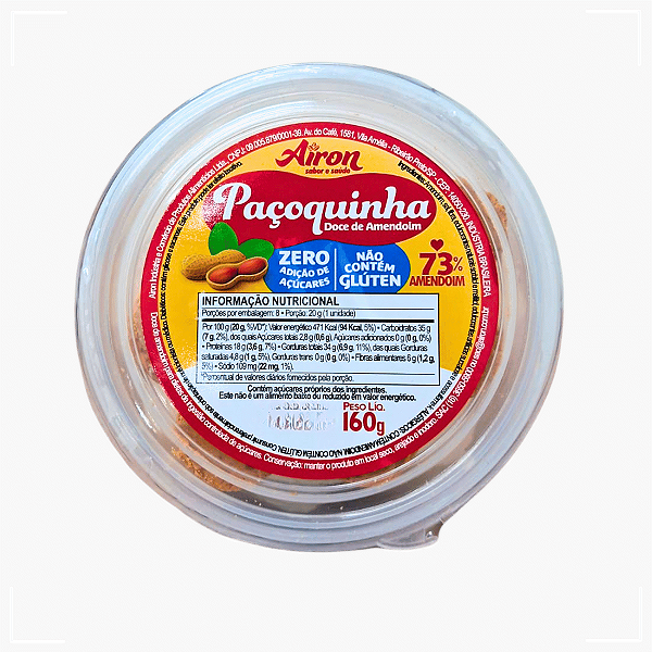 PAÇOQUINHA ZERO S/ GLUTEN e S/ LACTOSE 160G AIRON