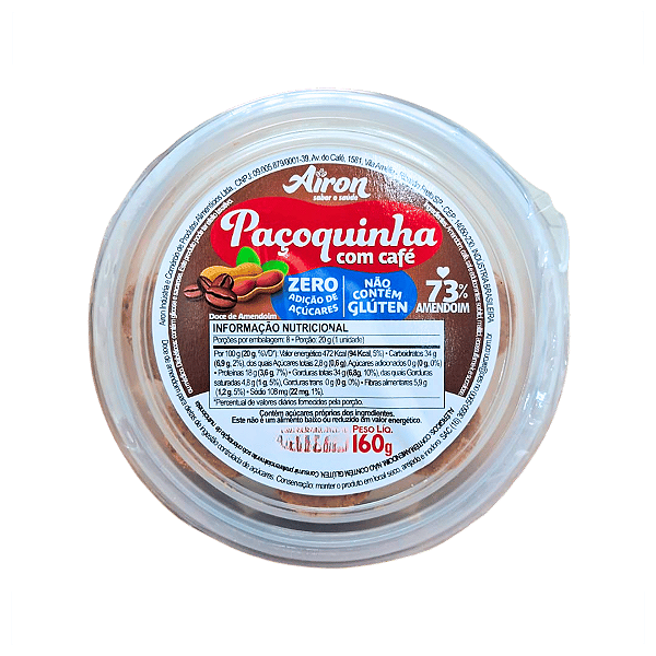 PAÇOQUINHA ZERO COM CAFÉ S/ GLUTEN E S/ LACTOSE 160G AIRON