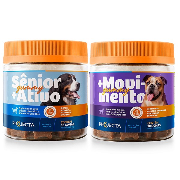 Kit Suplemento para Cães Mais Movimento + Senior 30 Gomas Cada