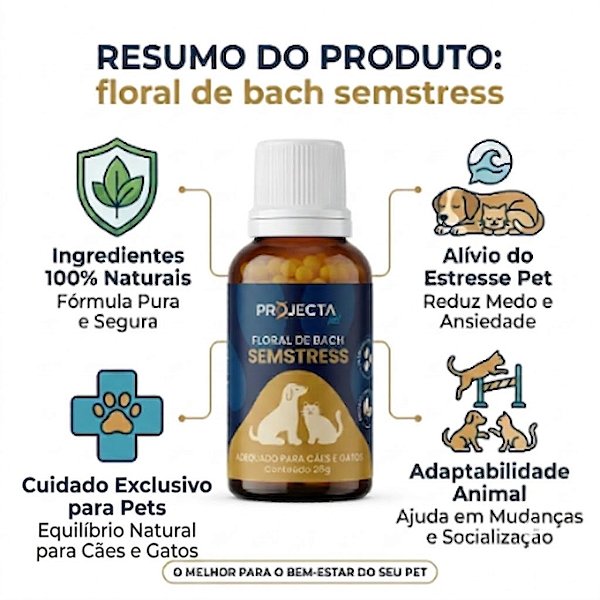Floral De Bach Pet Semstress Projecta Pet Calmante Cães Gatos 26g