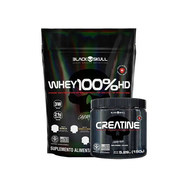Whey 100% HD Refil 900g + Creatine 150g Black Skull