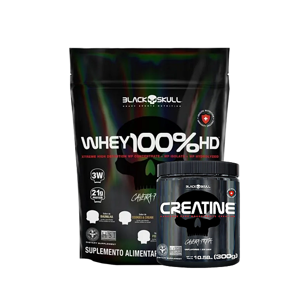 Whey 100% HD Refil 900g + Creatine 300g Black Skull