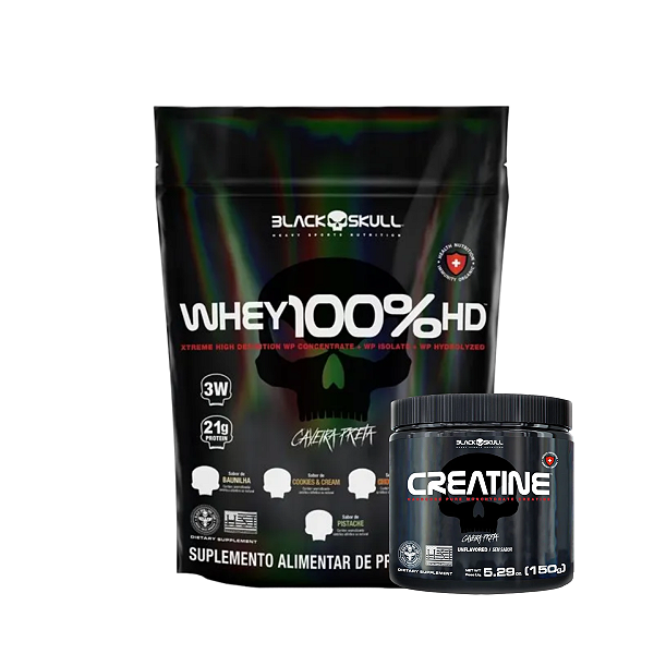 WHEY 100% HD REFIL 900G BLACK SKULL + CREATINE 150G BLACK SKULL