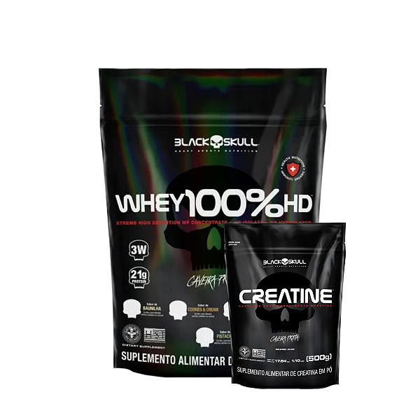 WHEY 100% HD REFIL 900G BLACK SKULL + CREATINE REFIL 500G BLACK SKULL