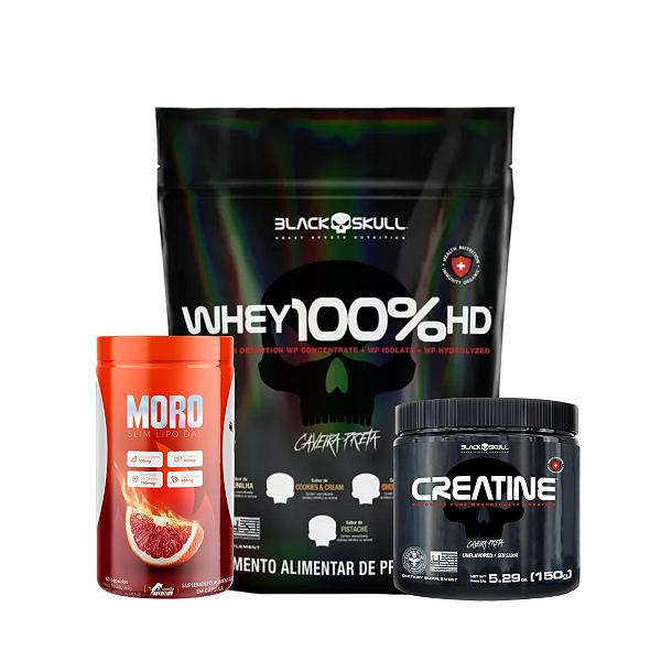 WHEY 100% HD REFIL 900G BLACK SKULL + CREATINE 150G BLACK SKULL + MORO SLIM LIPO DAY 60 CAPS INSANITY NUTRITION