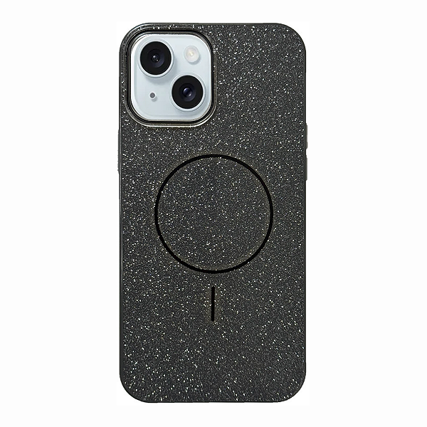 CAPA MAGSAFE PARA IPHONE 15 - GLITTER PRETA - LIVU SILICON