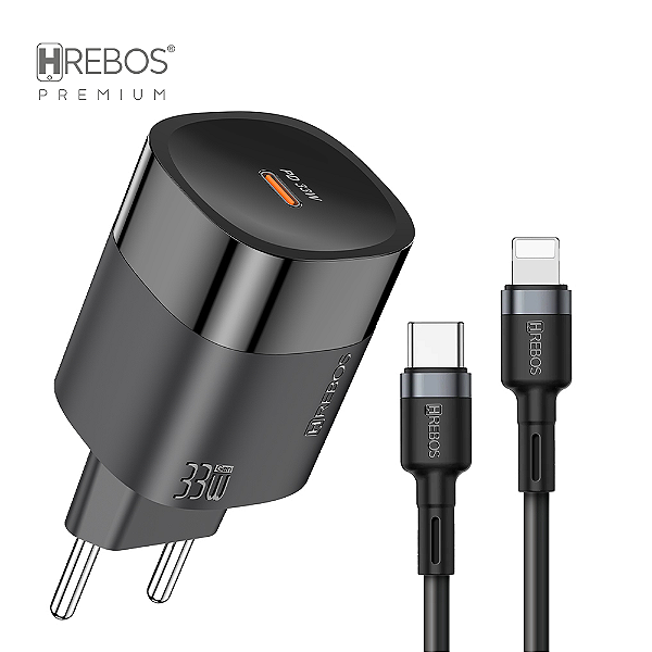 Carregador Quantum -  USB-C + Cabo Tipo-C x Ligthning  - Preto