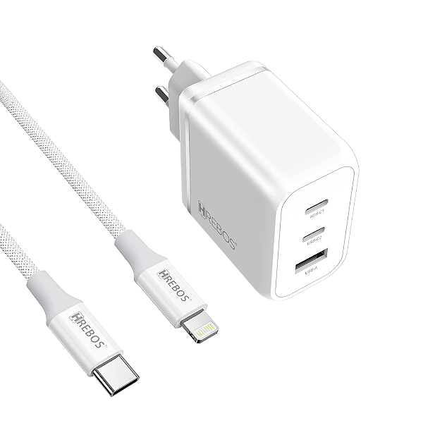 Kit Carregador Premium 65w - USB + Dual USB-C + Cabo Tipo-C x Lightning