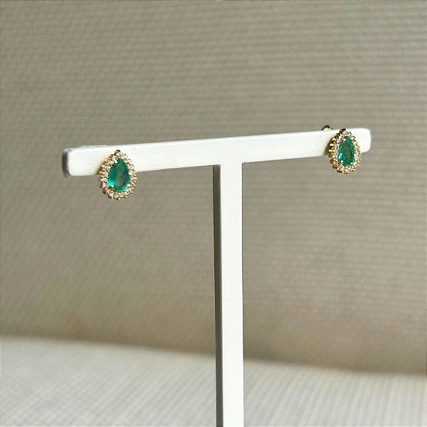 Brinco Gota com Esmeralda e Brilhante