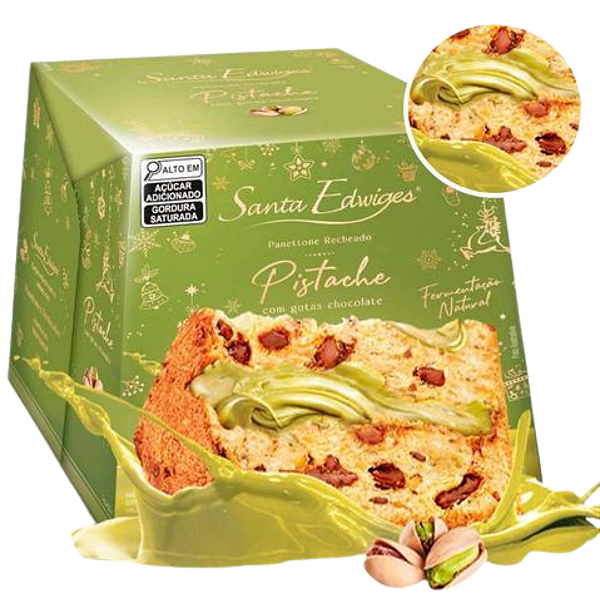 PANETTONE COM GOTAS DE CHOCO RECHE. BRIGADEIRO DE PISTACHE 500G