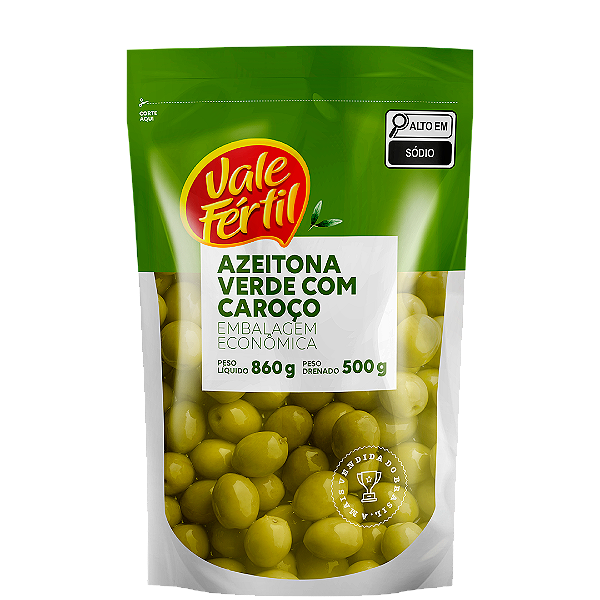 AZEITONAS VERDES COM CAROÇO SACHÊ 500G.