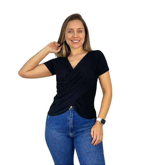 Blusa Para Amamentação Transpassada  Manga Curta