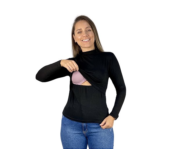 Blusa Para Amamentação Gola Alta Manga Longa