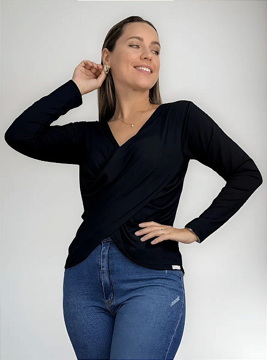 Blusa Para Amamentação Transpassada Manga Longa