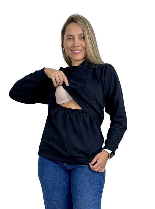 Blusa Moletom Para Amamentação Com Capuz