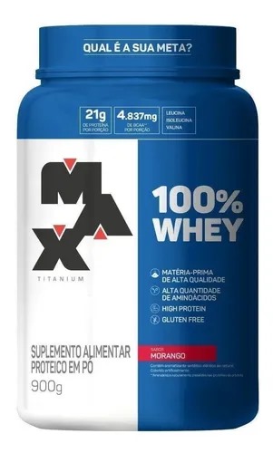 100% Whey 900g Pote Max Titanium Morango