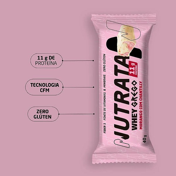Barra Proteica Nutrata Whey Grego Bar Morango com Chantilly