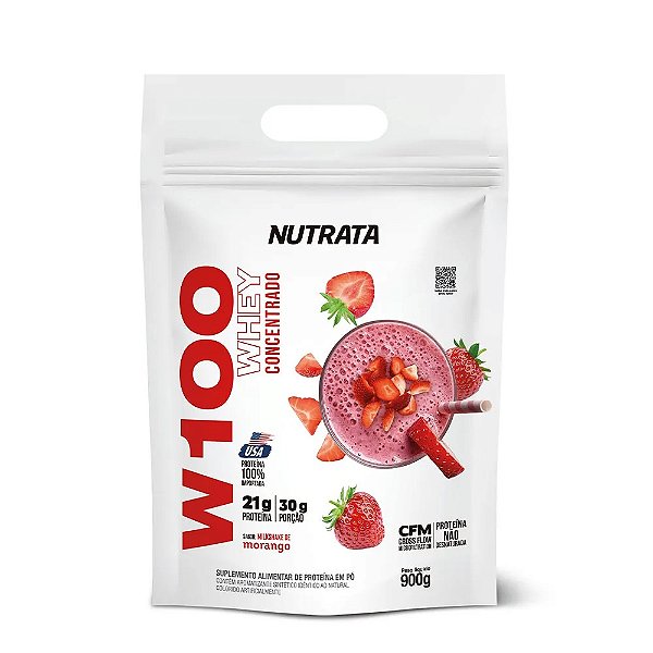 PROTEINA NUTRATA W100 WHEY MORANGO REFIL 900 G