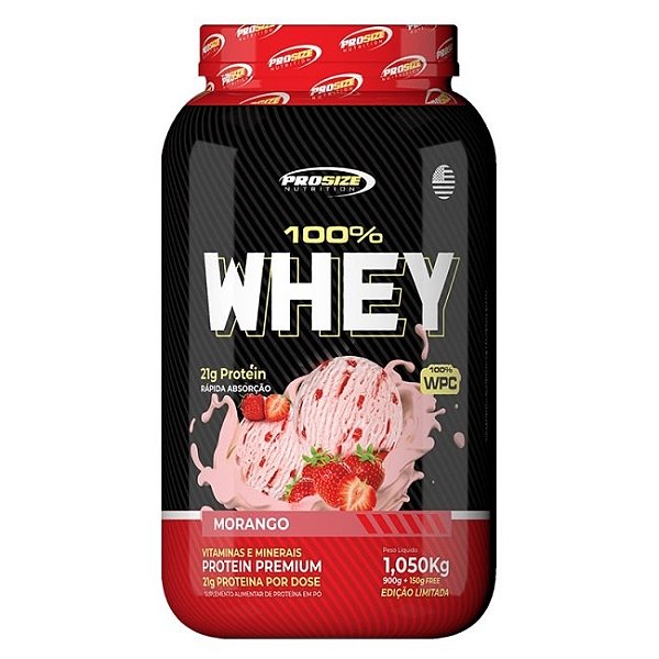 100% Whey Concentrado Prosize 1050g - Morango