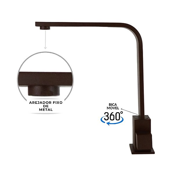 Torneira Bica Movel Quadrit Slim Bancada Cozinha 4042 Aço Corten