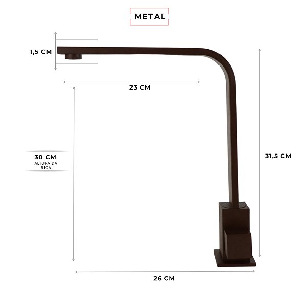 TORNEIRA BICA MÓVEL QUADRITT SLIM BANCADA COZINHA 4042 AÇO CORTEN