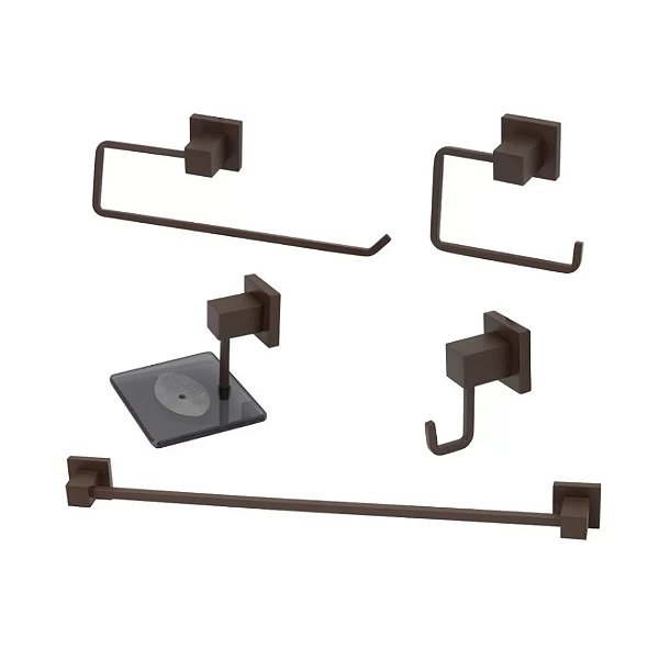 KIT ACESSÓRIOS BANHEIRO LUXO QUADRIT AÇO CORTEN