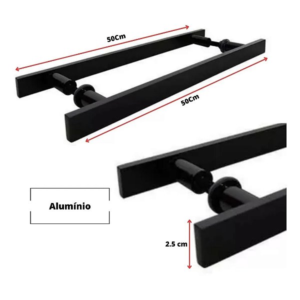PUXADOR DUPLO 50 CM - 1 PRETO FOSCO PORTA MADEIRA/VIDRO