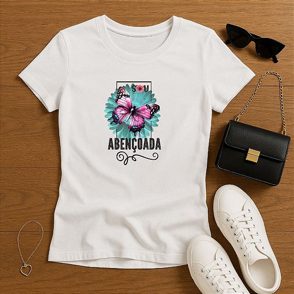 Baby Look Feminina Cristã Branca Abençoada