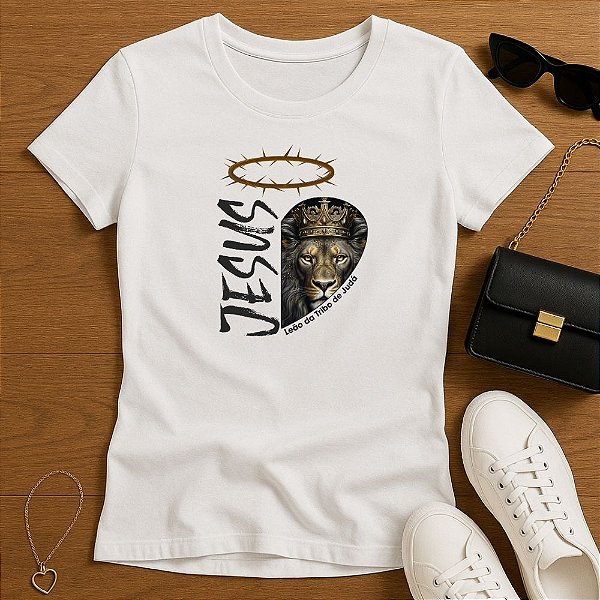 Baby Look Feminina Cristã Branca Jesus Coroa