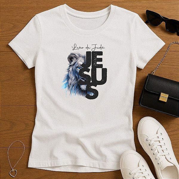 Baby Look Feminina Cristã Branca Jesus Leão